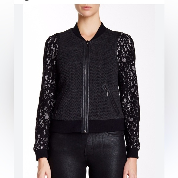 Rebecca Taylor Bomber Lace Leather combination Jacket size 8 - Picture 1 of 5
